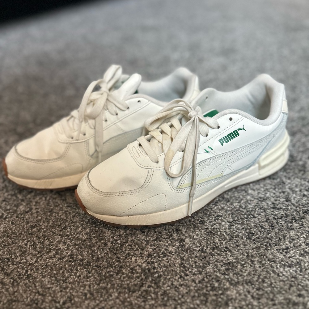 Puma White and Green Athletic Shoes